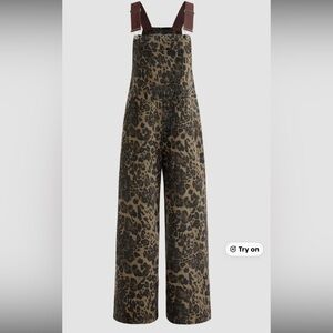 Cider Essentials leopard print, oversized, baggy, overalls washed out look